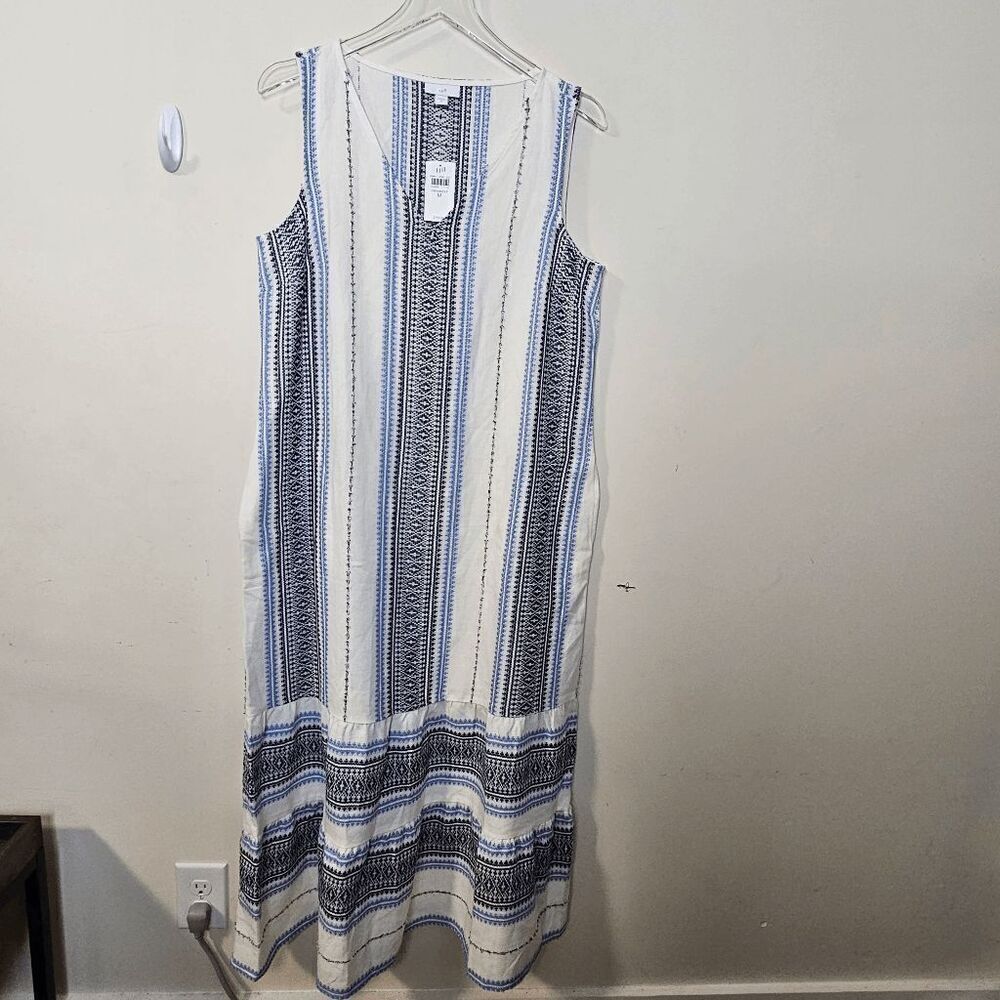J. Jill Cotton Blend Embroidered Tiered V-Neck Boho Hem Sun Dress NWT Women's Bl